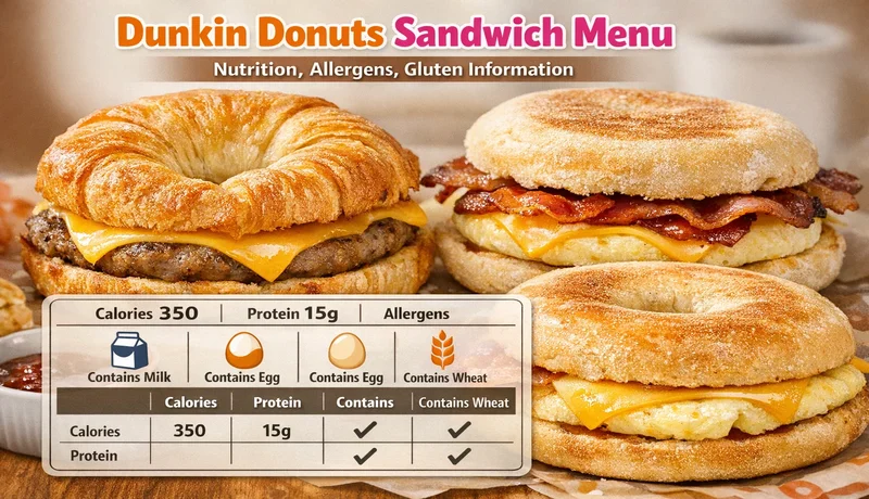 Dunkin Donuts Sandwich Menu Nutrition, Allergens, Gluten Information