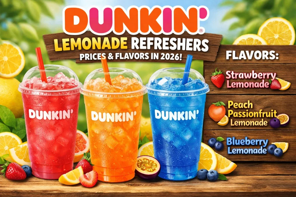 Dunkin Lemonade Refreshers 2026 – Prices, Flavors, Caffeine & Calories 1 Dunkin Lemonade Refreshers in 2026