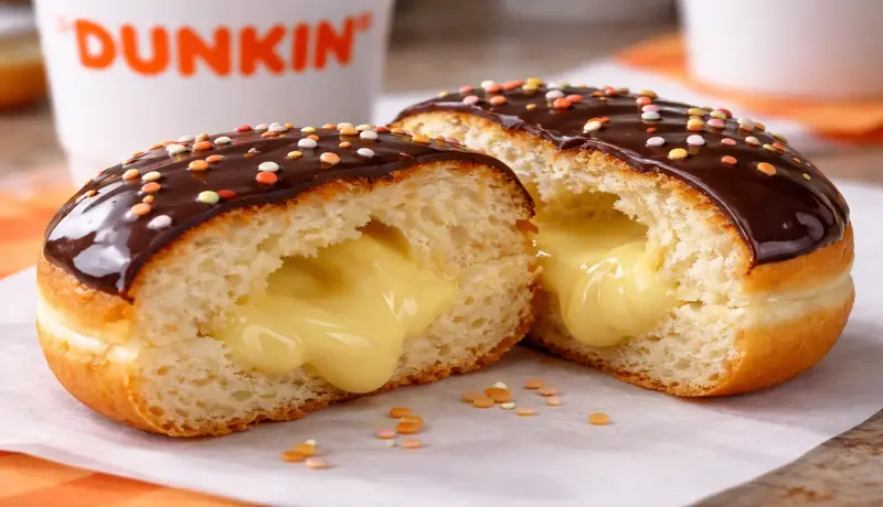 Dunkin Donuts Donuts Menu: What’s New in 2026 3 Boston Kreme donut from Dunkin Donuts 2026 menu with rich chocolate and creamy filling