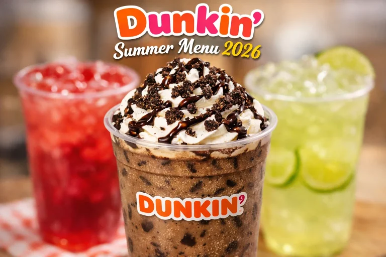 oreo iced coffee dunkin summer menu 2026 with cherry refresher and limeade drinks