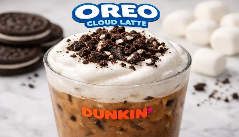 Oreo Cloud Latte Dunkin summer menu 2026 marshmallow foam coffee drink