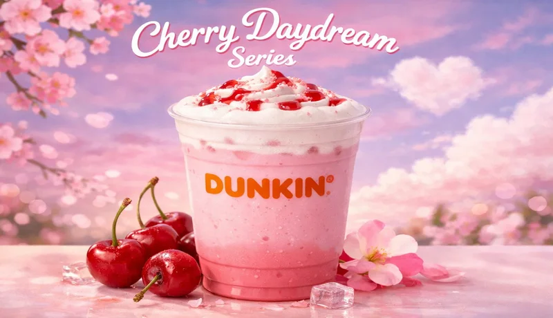 Cherry Daydream Refresher Dunkin creamy oatmilk drink with cold foam