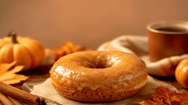 Dunkin Pumpkin Donut with pumpkin spice flavor and glazed topping
