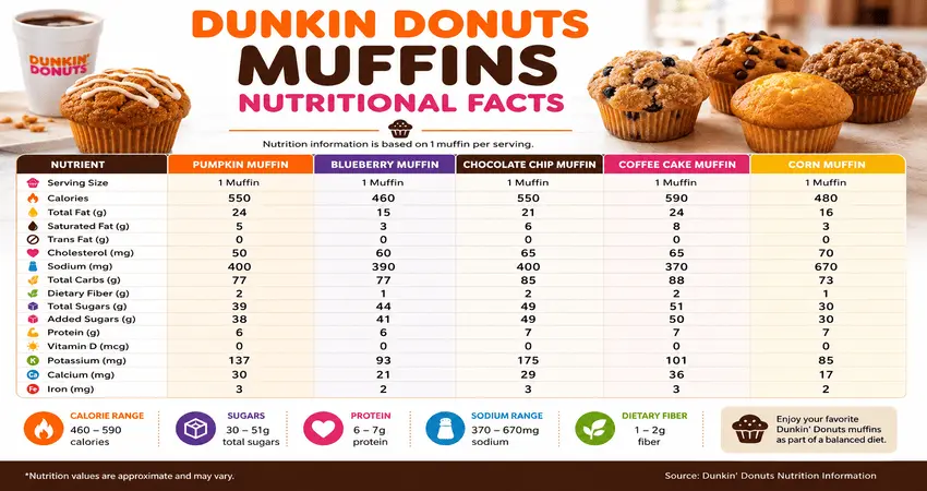 Dunkin Donuts Muffins calories and nutritional facts