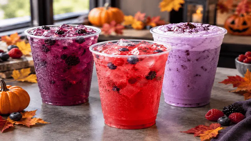 Dunkin Donuts Halloween Menu 2026: Drinks, Donuts & Bucket 4 Purple and red Halloween Refreshers from the Dunkin seasonal menu