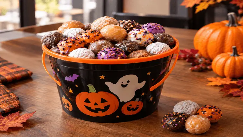 Dunkin Donuts Halloween Menu 2026: Drinks, Donuts & Bucket 6 Dunkin Donuts Halloween Munchkin bucket filled with donut holes
